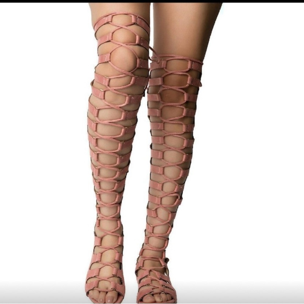 NEVER WORN-Open Lace Up Front Thigh High Gladiator
Sandals
